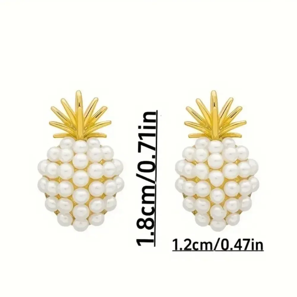 Pineapple pearl 14k gold stud earrings